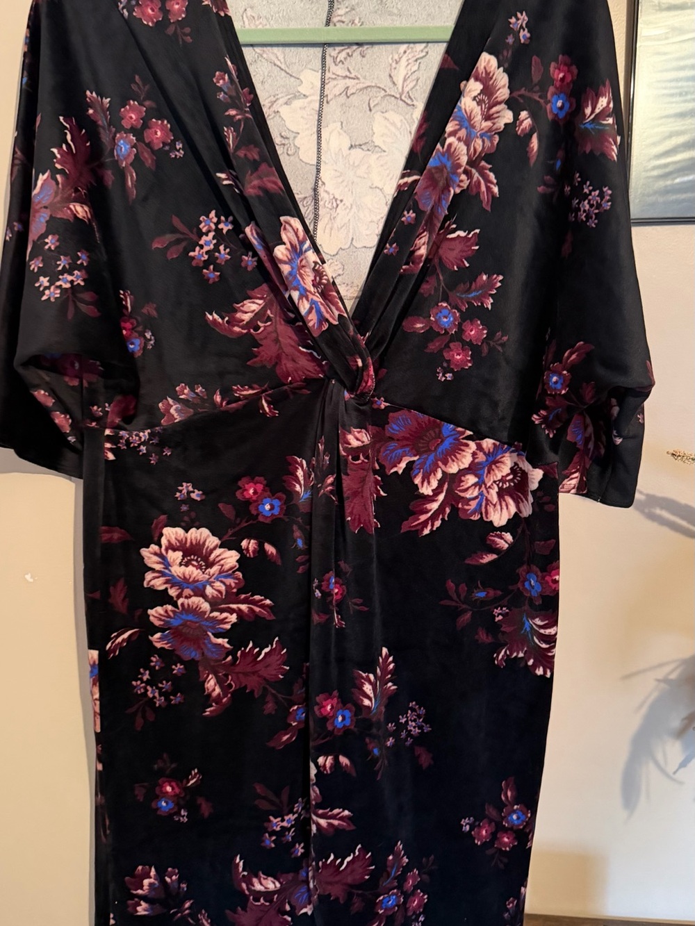 Colleen Lopez Black Floral Velvet Dress – Size Medium